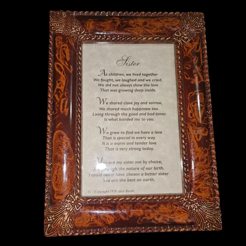 Vintage Sister Poem 5x7 Picture Frame Copper Tone Desktop Wall Hanging 1970s